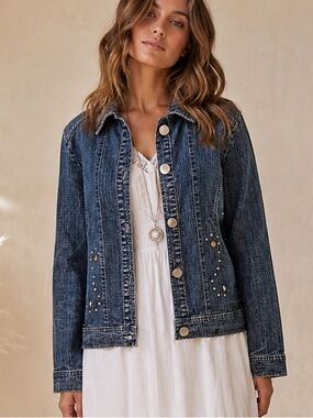 Vintage Y2K Embellished Studded Denim Jacket Gemstone Blue Jean Jacket